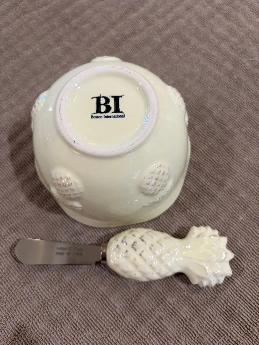 Boston International October Hill Ceramic Pineapple Dip Bowl & Spreader Set